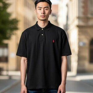 Polo Ralph Lauren Mens Size XXL Black Custom Fit Short Sleeve Collar Polo Shirt